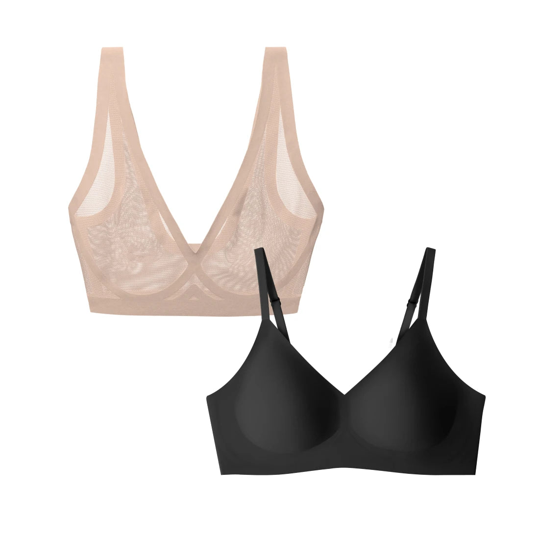 Champagne Sheer Bralette and Black Relief Bra Bundle